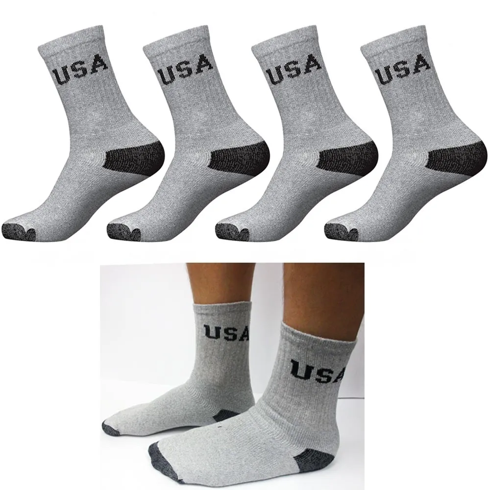 12 Pairs Mens Crew USA Socks Sports Athletic Cushioned Soccer 9-11 Cotton Grey