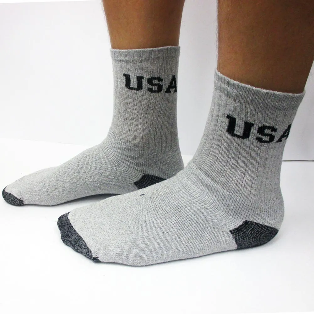 12 Pairs Mens Crew USA Socks Sports Athletic Cushioned Soccer 9-11 Cotton Grey