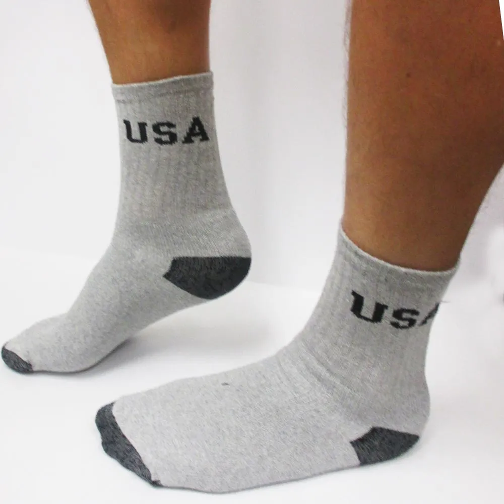 12 Pairs Mens Crew USA Socks Sports Athletic Cushioned Soccer 9-11 Cotton Grey