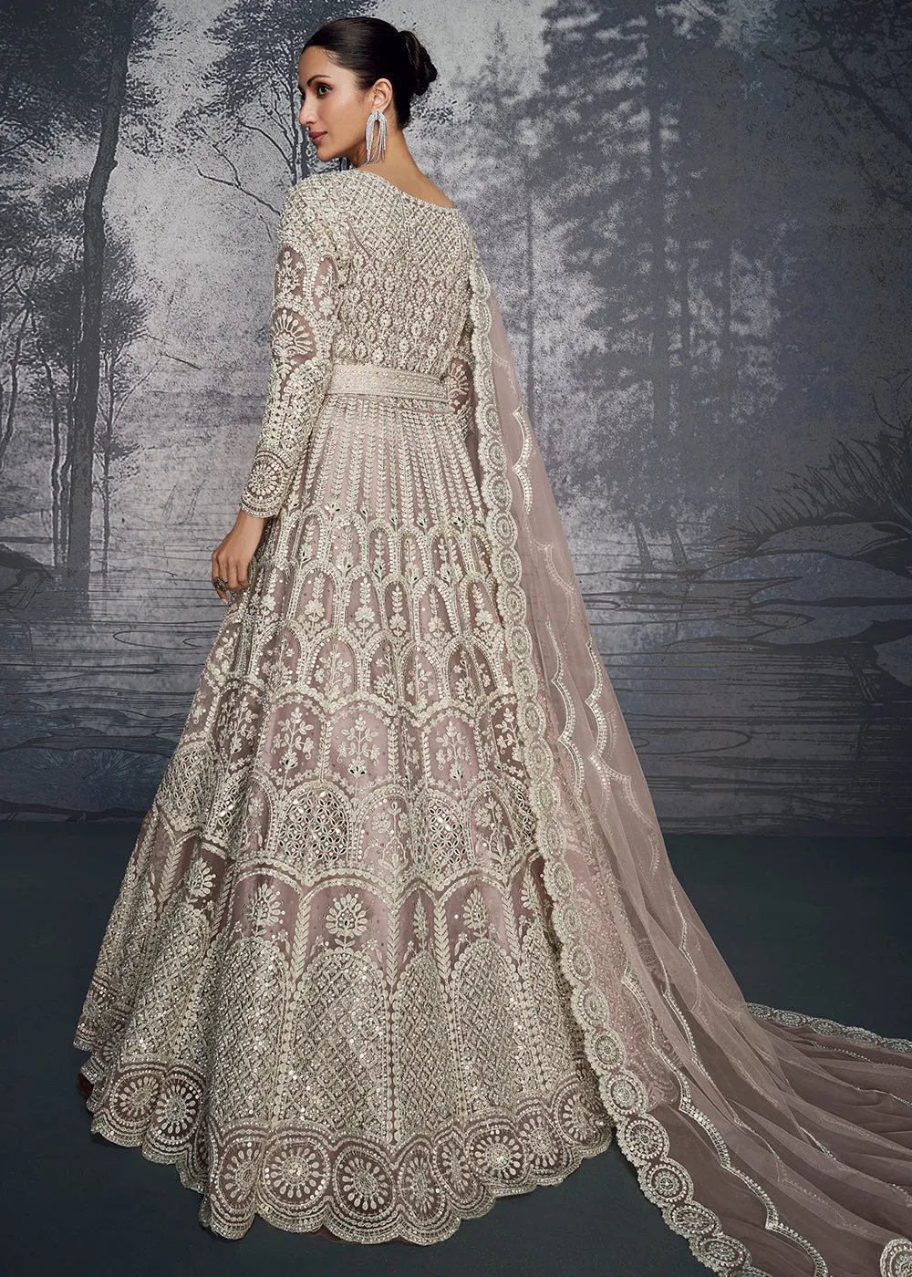 African Purple Embroidered Net Lehenga Choli with Swarovski, Moti, and Hand Detailing