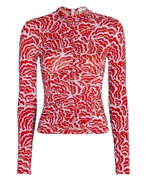 A.L.C. Ansel Ruched Printed Jersey Top