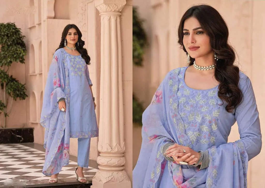 Alluring Lavender Color Designer Embroidered Salwar Suits With Fancy Dupatta For Women