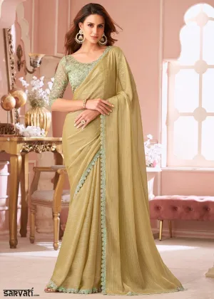 Beige Brown Embellished Georgette Saree with Designer Blouse