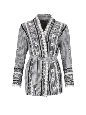 belted cotton-jacquard cardigan