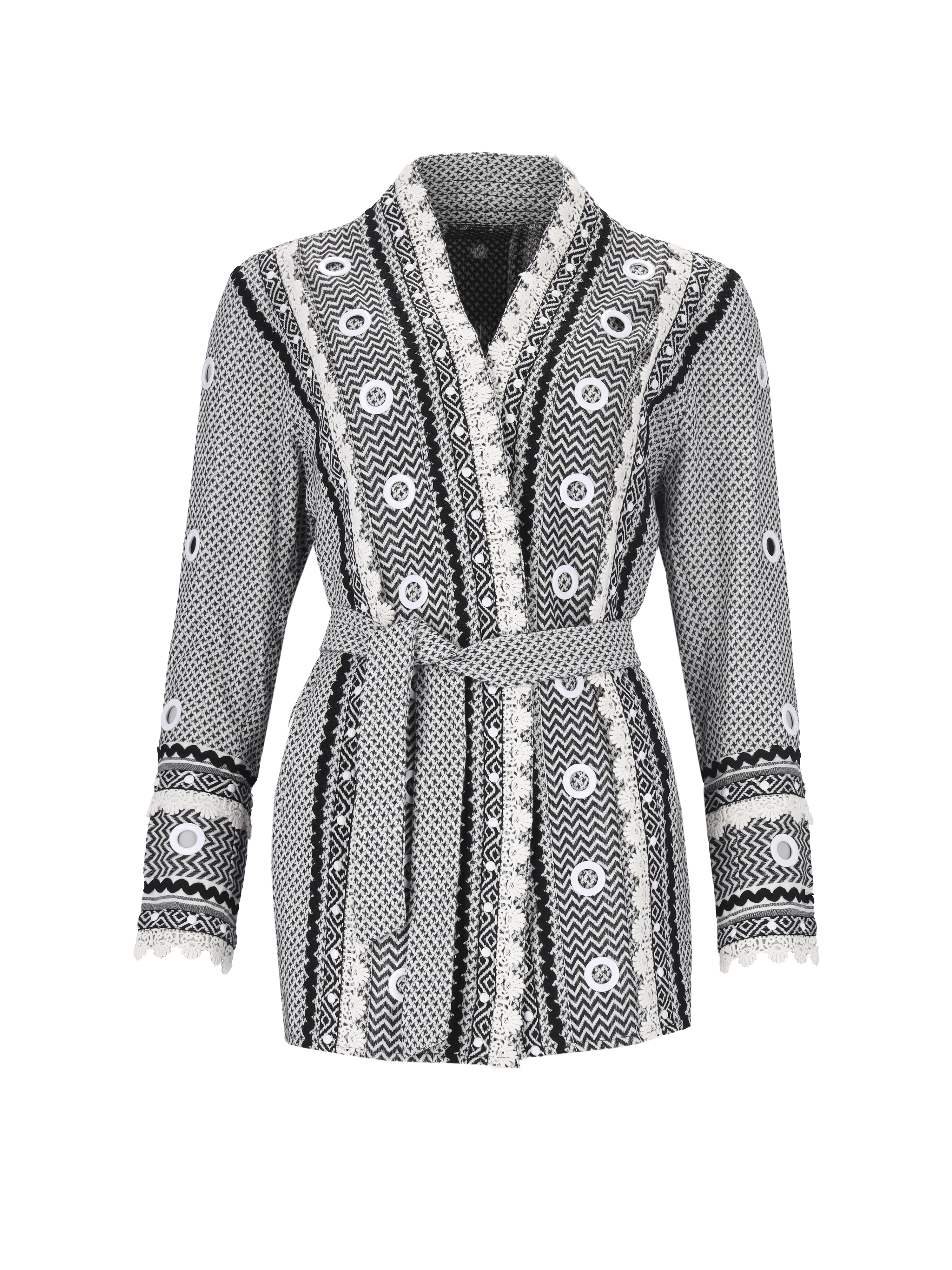 belted cotton-jacquard cardigan