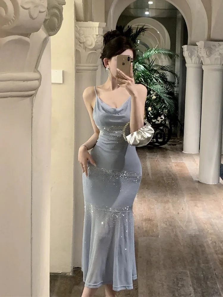Birthday party dress luxury mermaid suspender dress    S5842