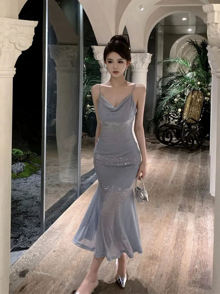 Birthday party dress luxury mermaid suspender dress    S5842