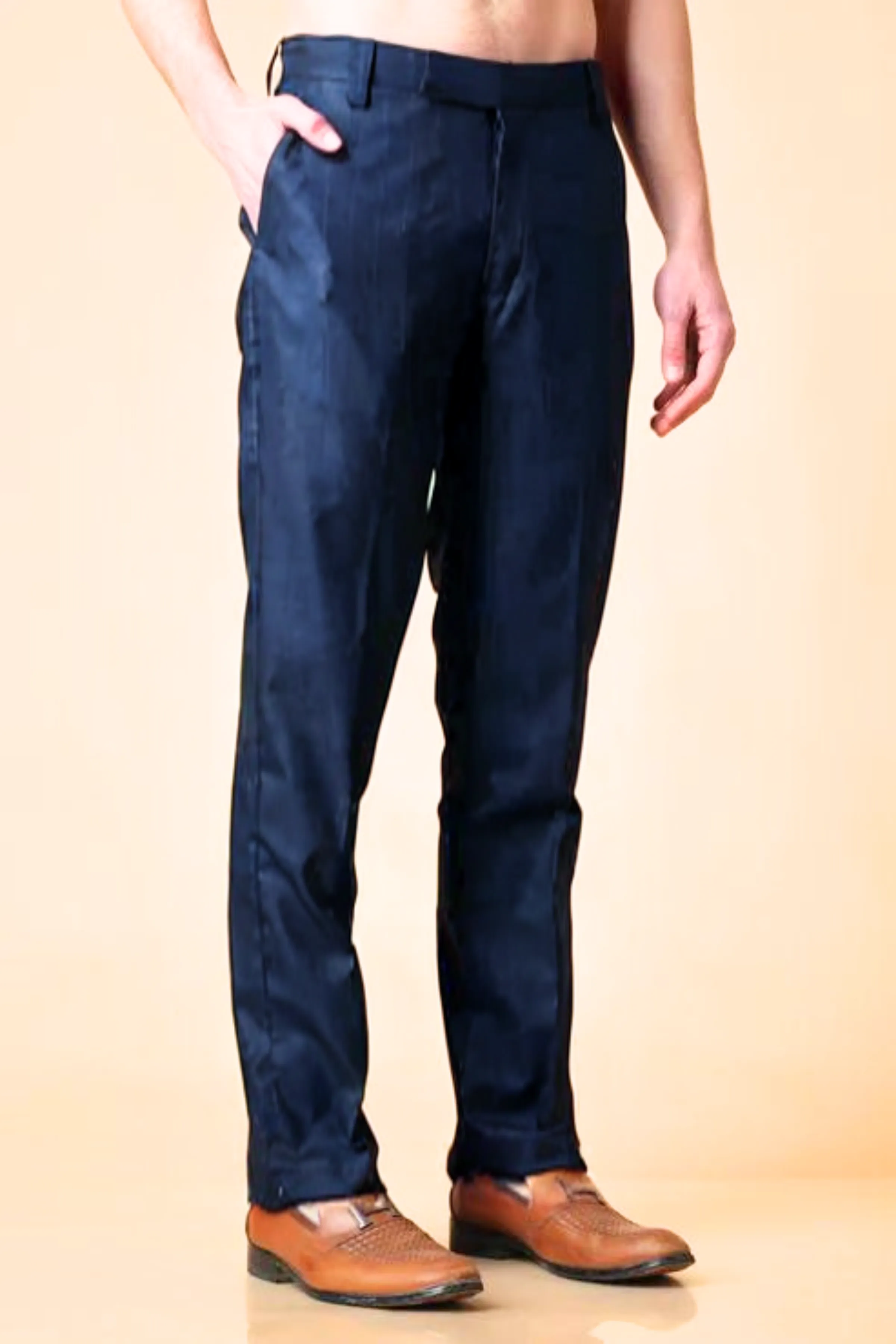 Blue Checked Formal Trousers