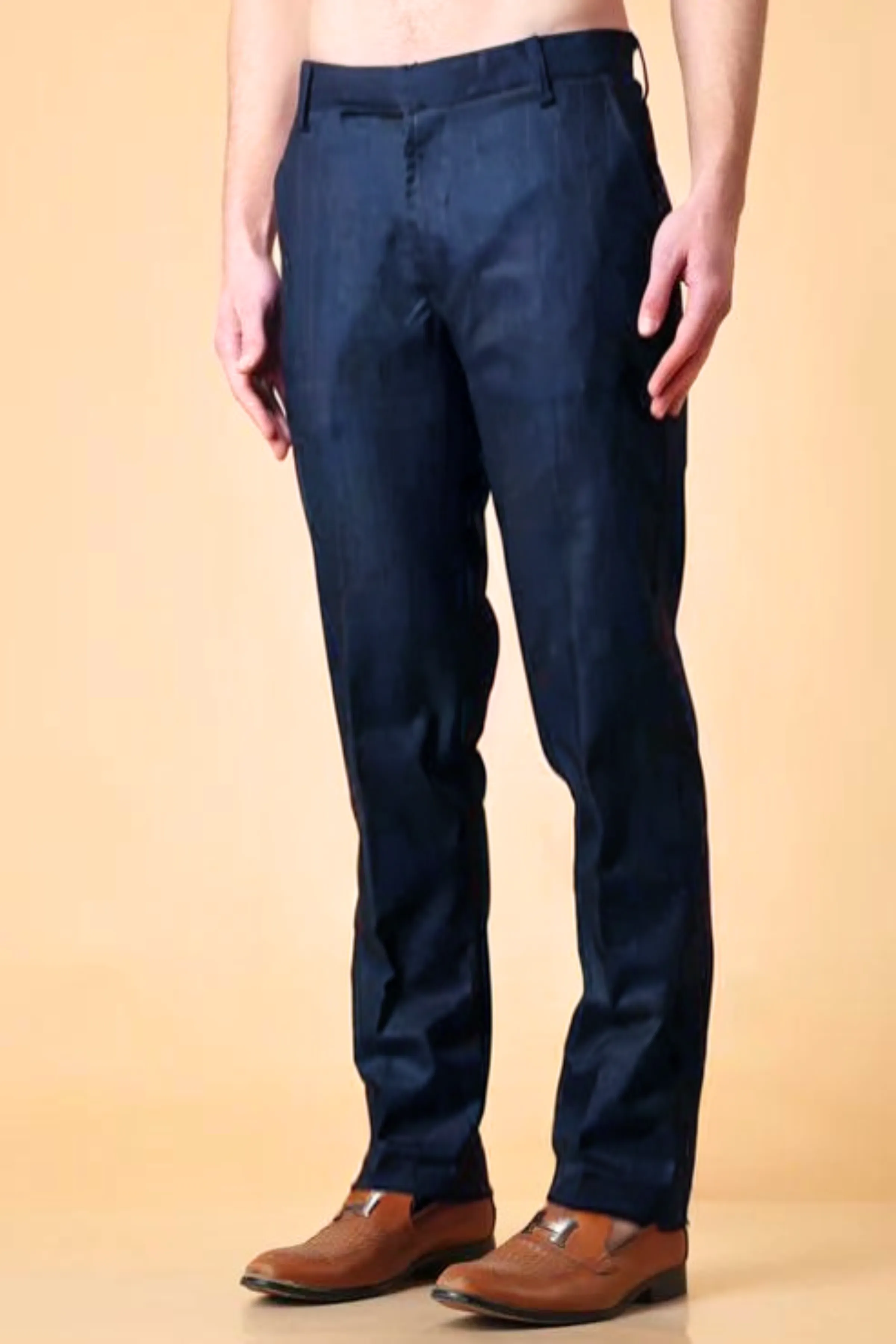 Blue Checked Formal Trousers