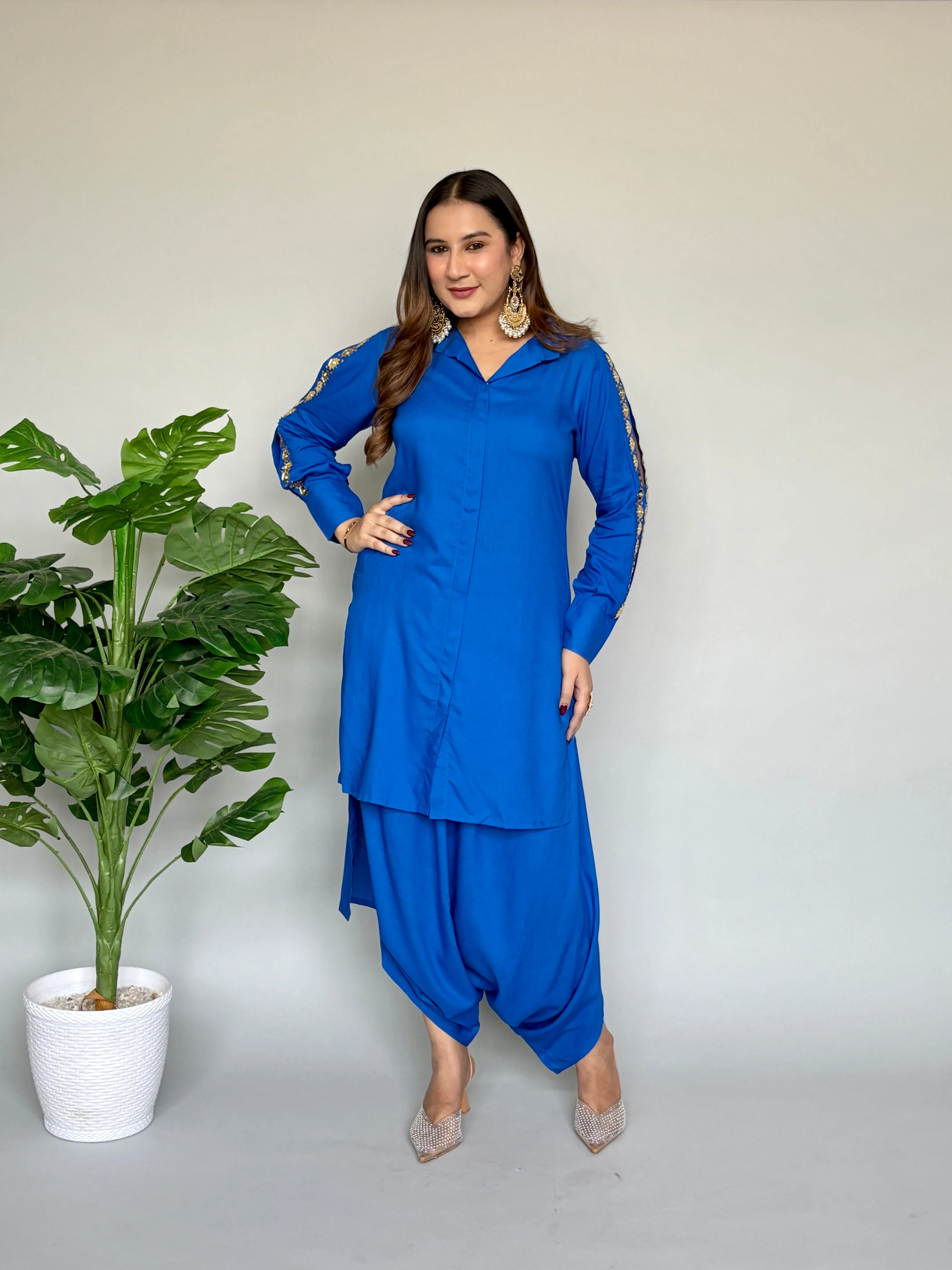 Blue Cord Set With Foil Work