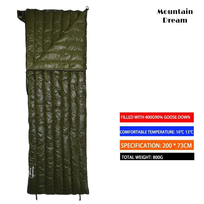 Camping Sleeping Bag 90% Goose Down Adult 200*73cm Envelope Type Ultralight Portable Sliping Down Sleeping Bag 3 Season Warm