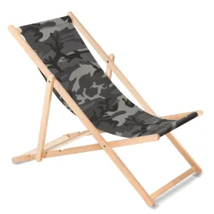 Classic Beech Deckchair Greenblue Gb183 Camouflage Grey