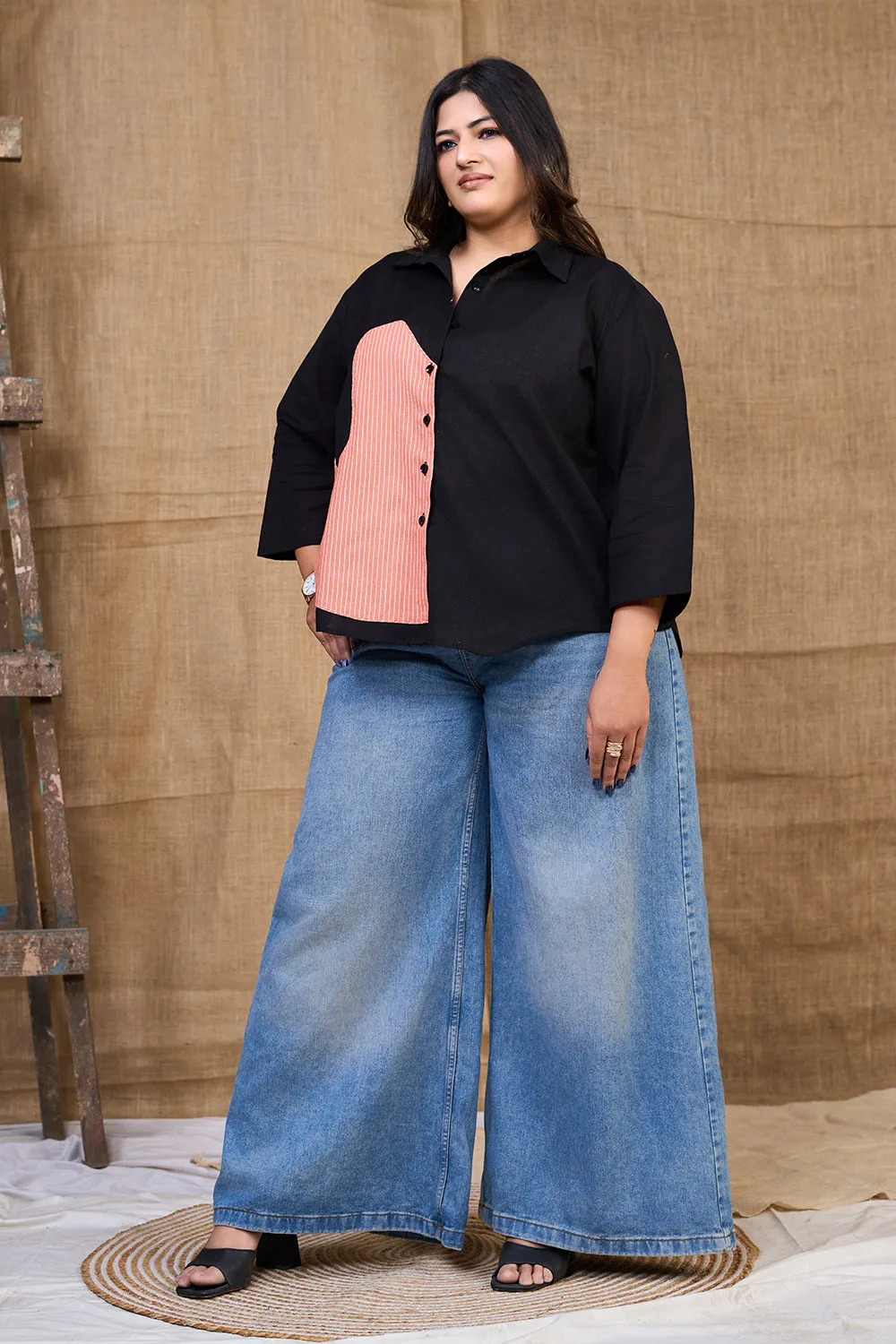 Classic ladies' black cotton shirt