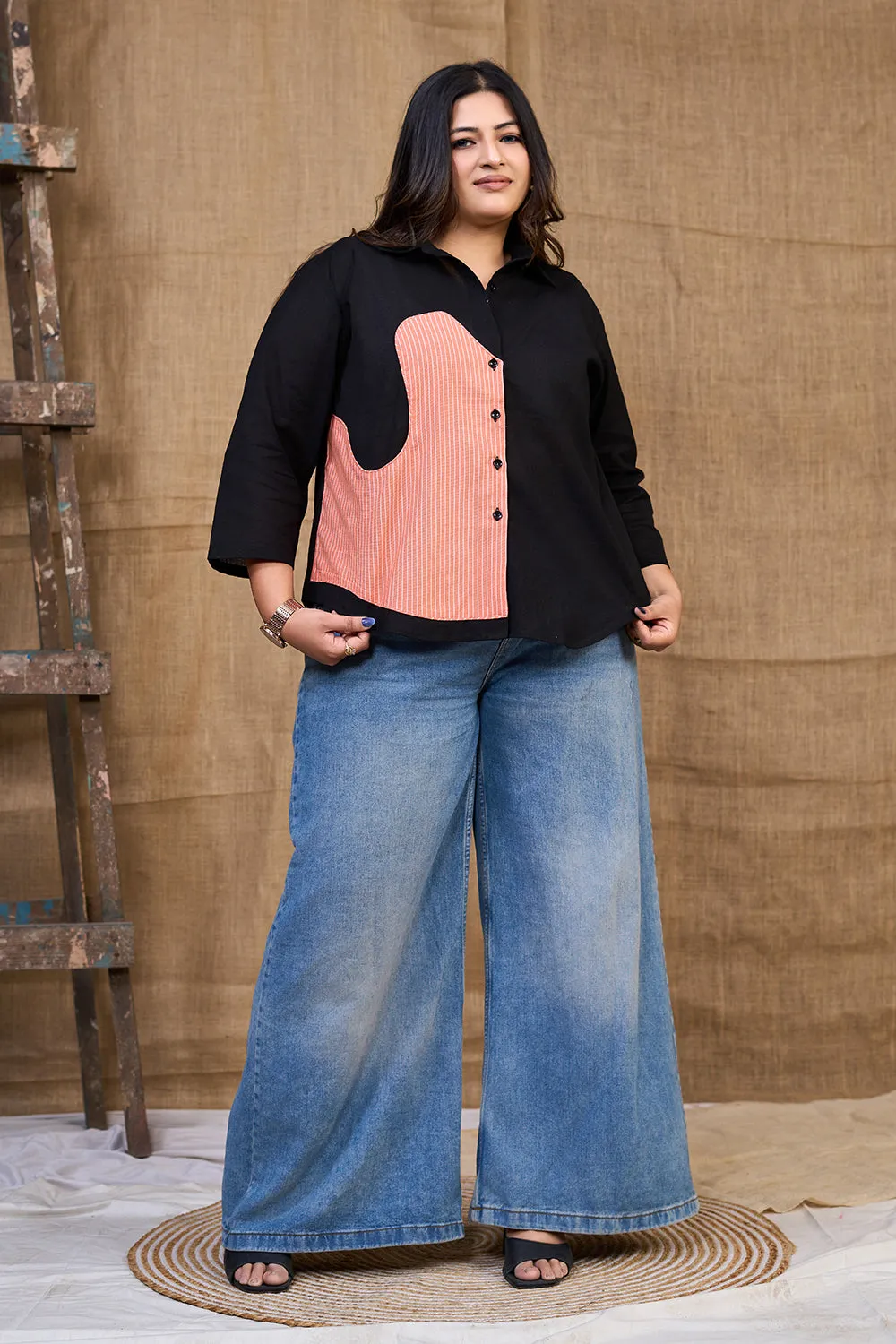 Classic ladies' black cotton shirt