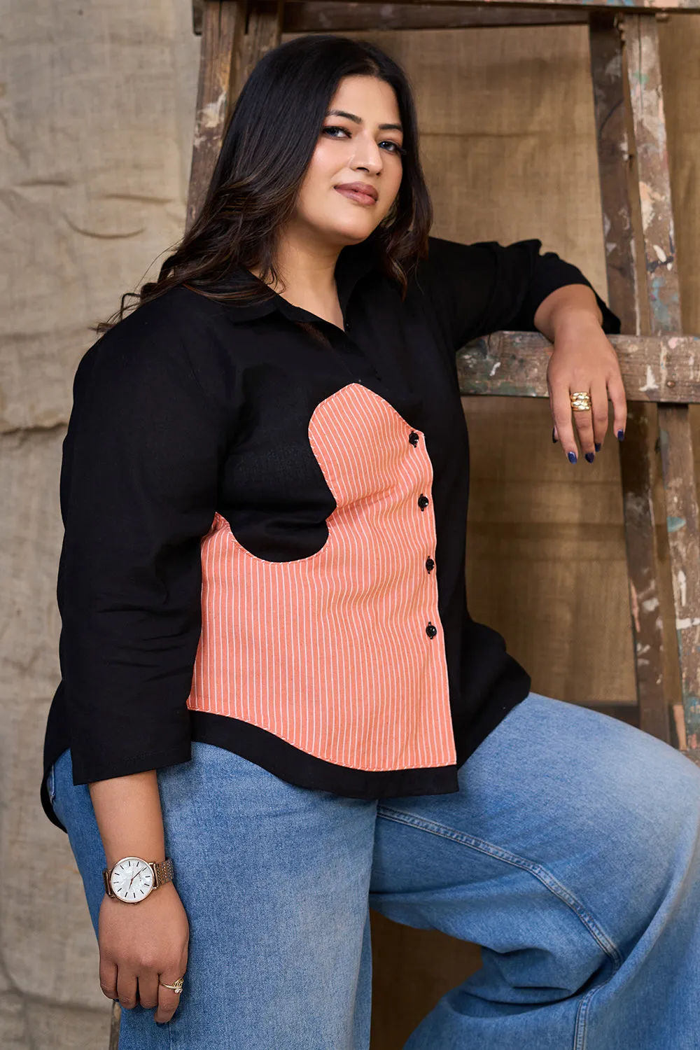 Classic ladies' black cotton shirt