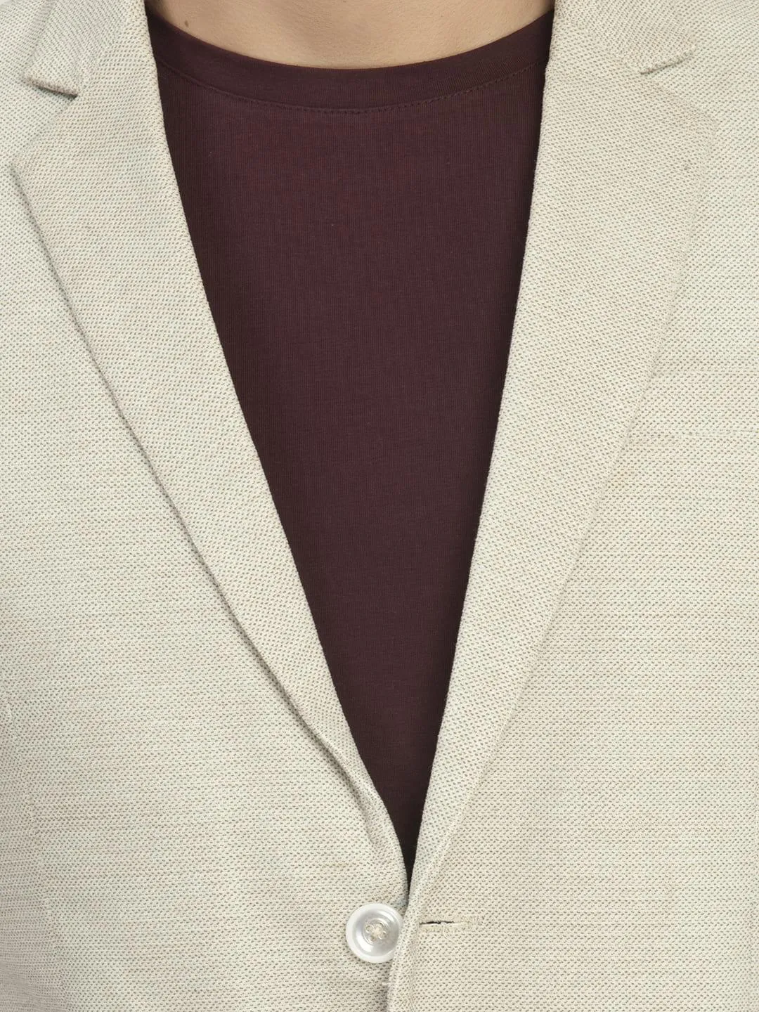 Cream Solid Cotton Blazer