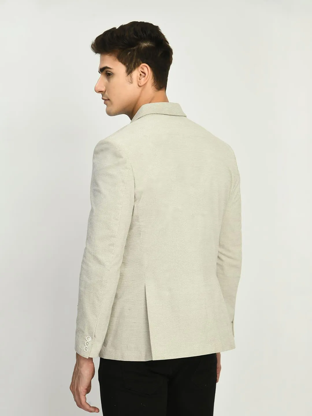 Cream Solid Cotton Blazer