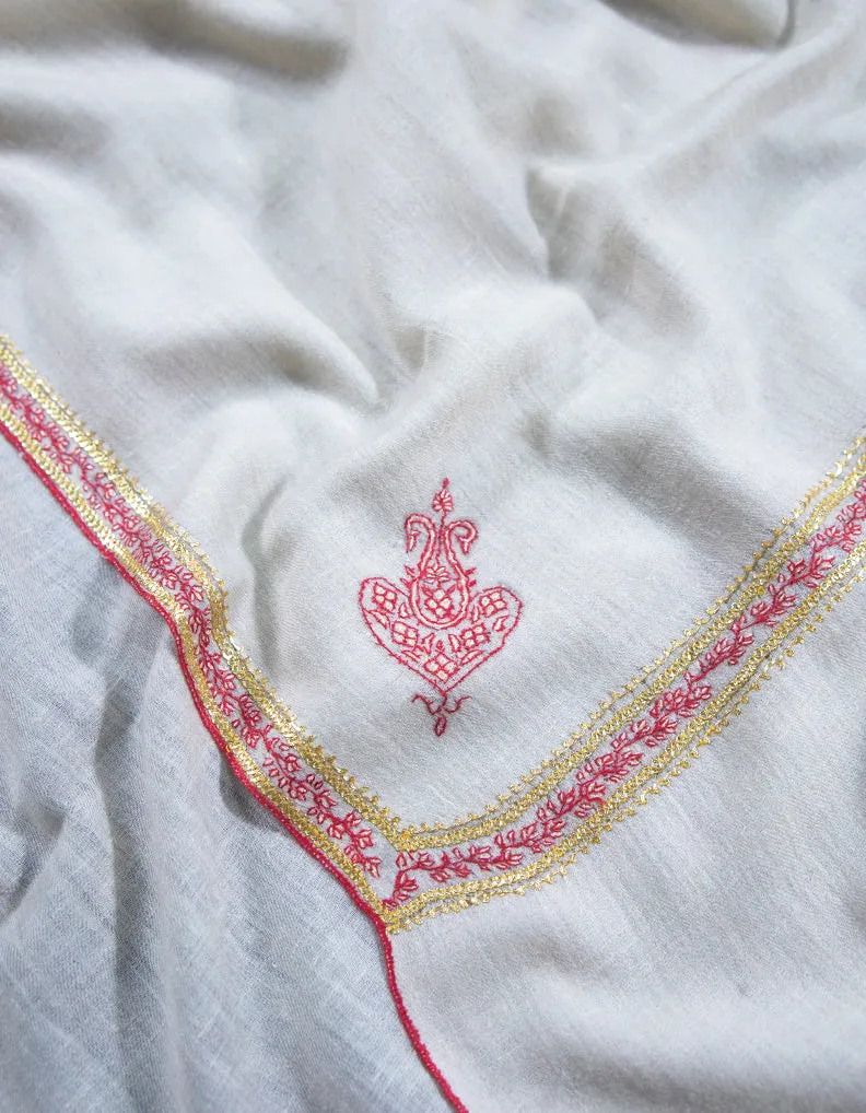 creamy white tilla embroidery pashmina shawl 8763