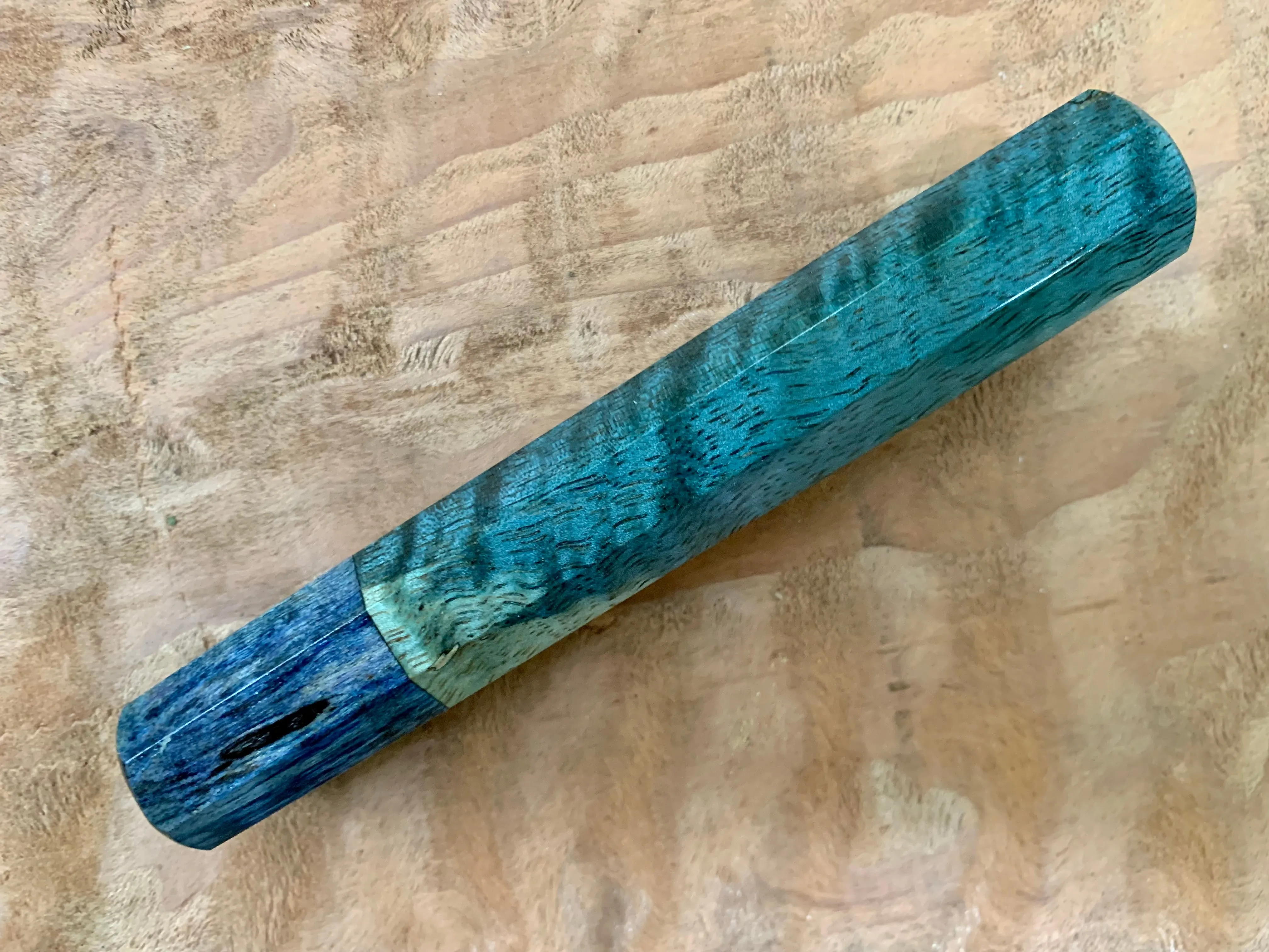 Custom Japanese Knife handle (wa handle) - dyed curly mango and spalted maple