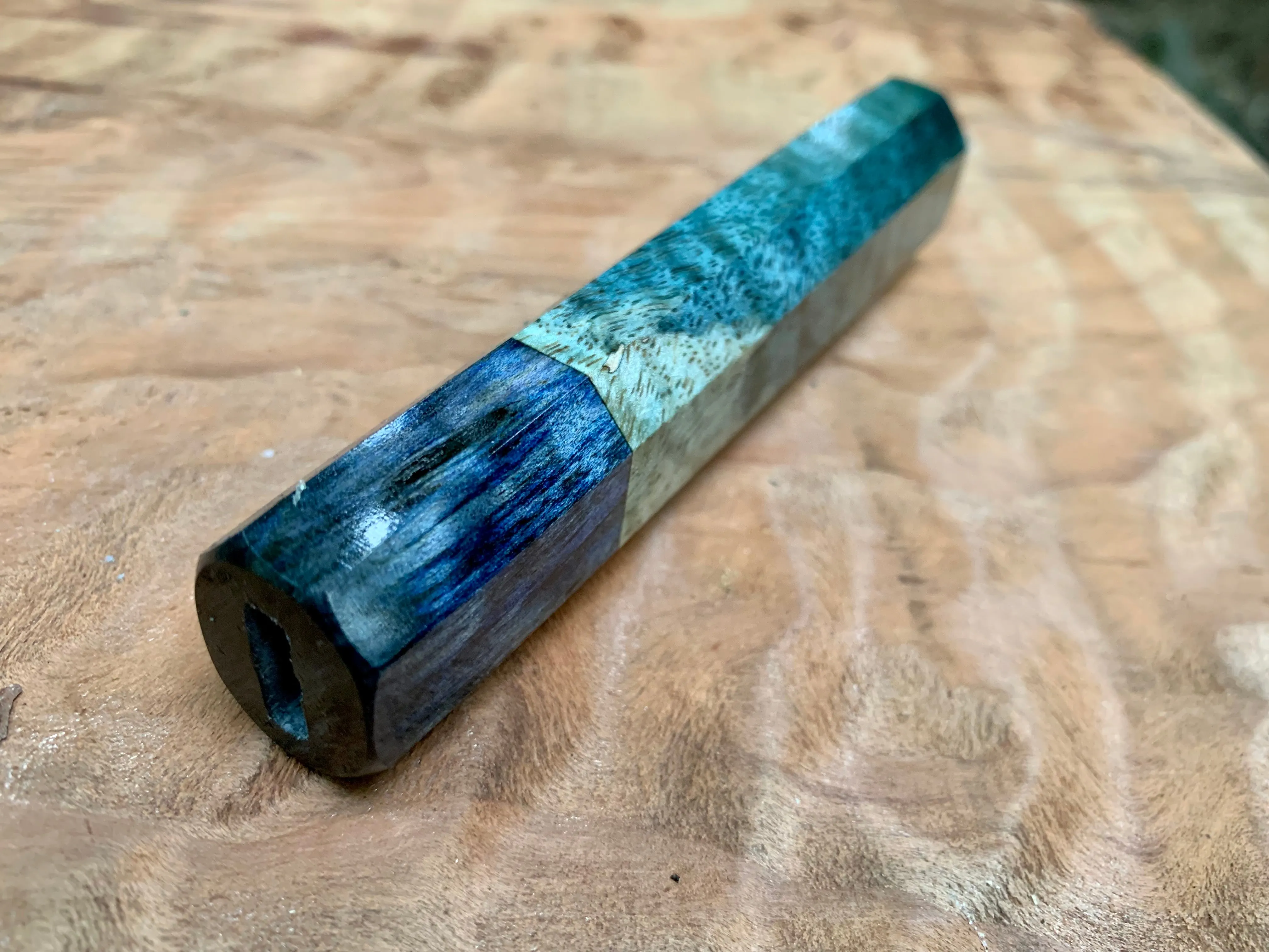 Custom Japanese Knife handle (wa handle) - dyed curly mango and spalted maple