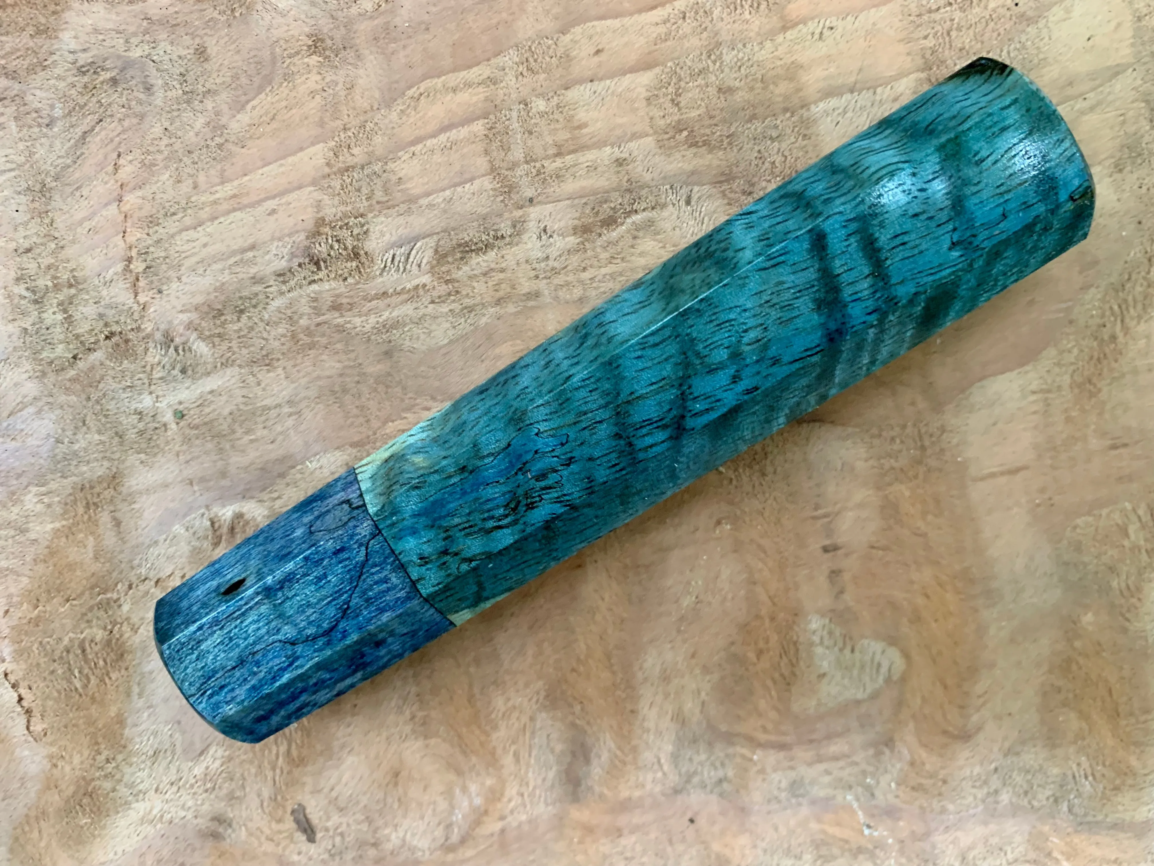 Custom Japanese Knife handle (wa handle) - dyed curly mango and spalted maple