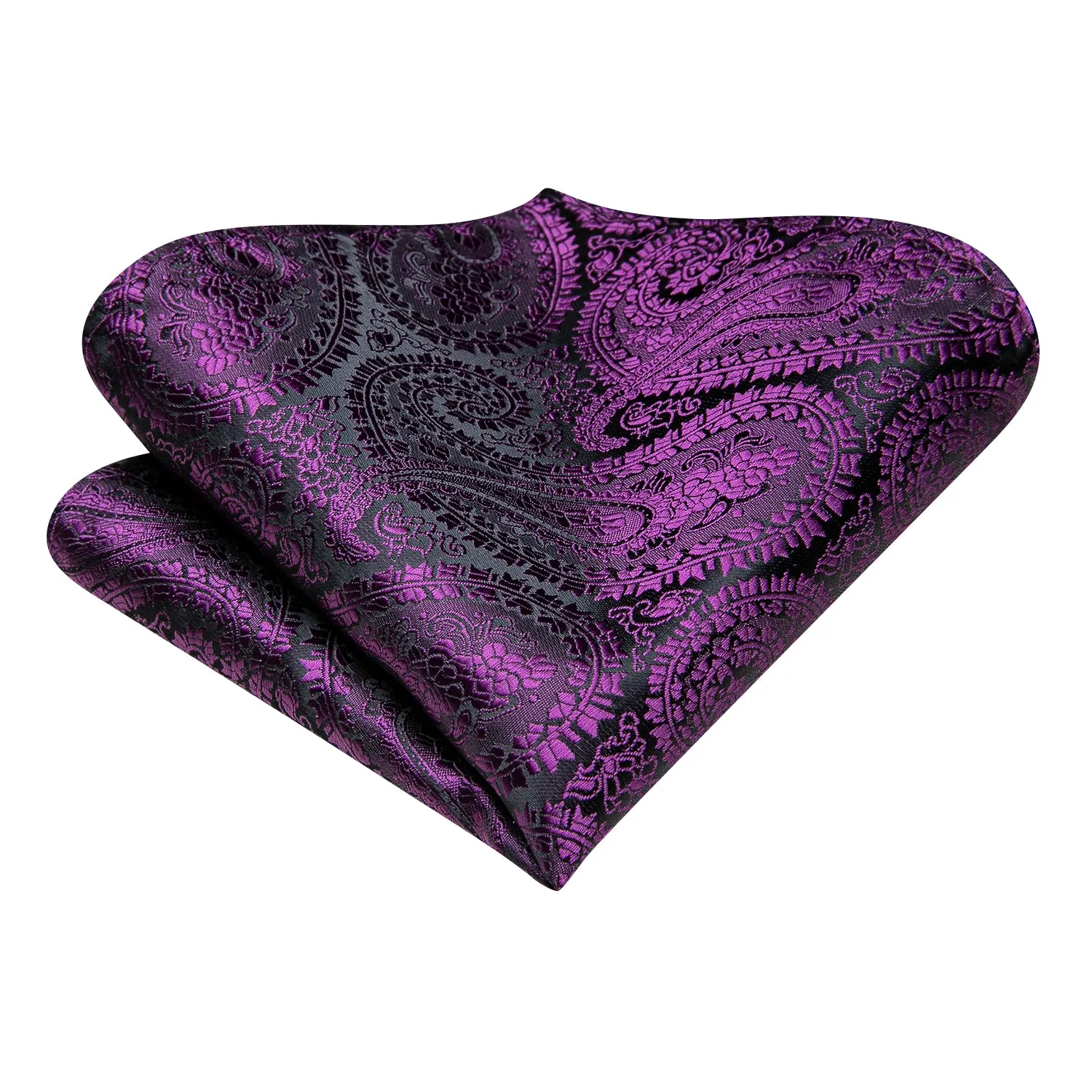 Deep Purple Paisley Ascot Pocket Square Cufflinks Set