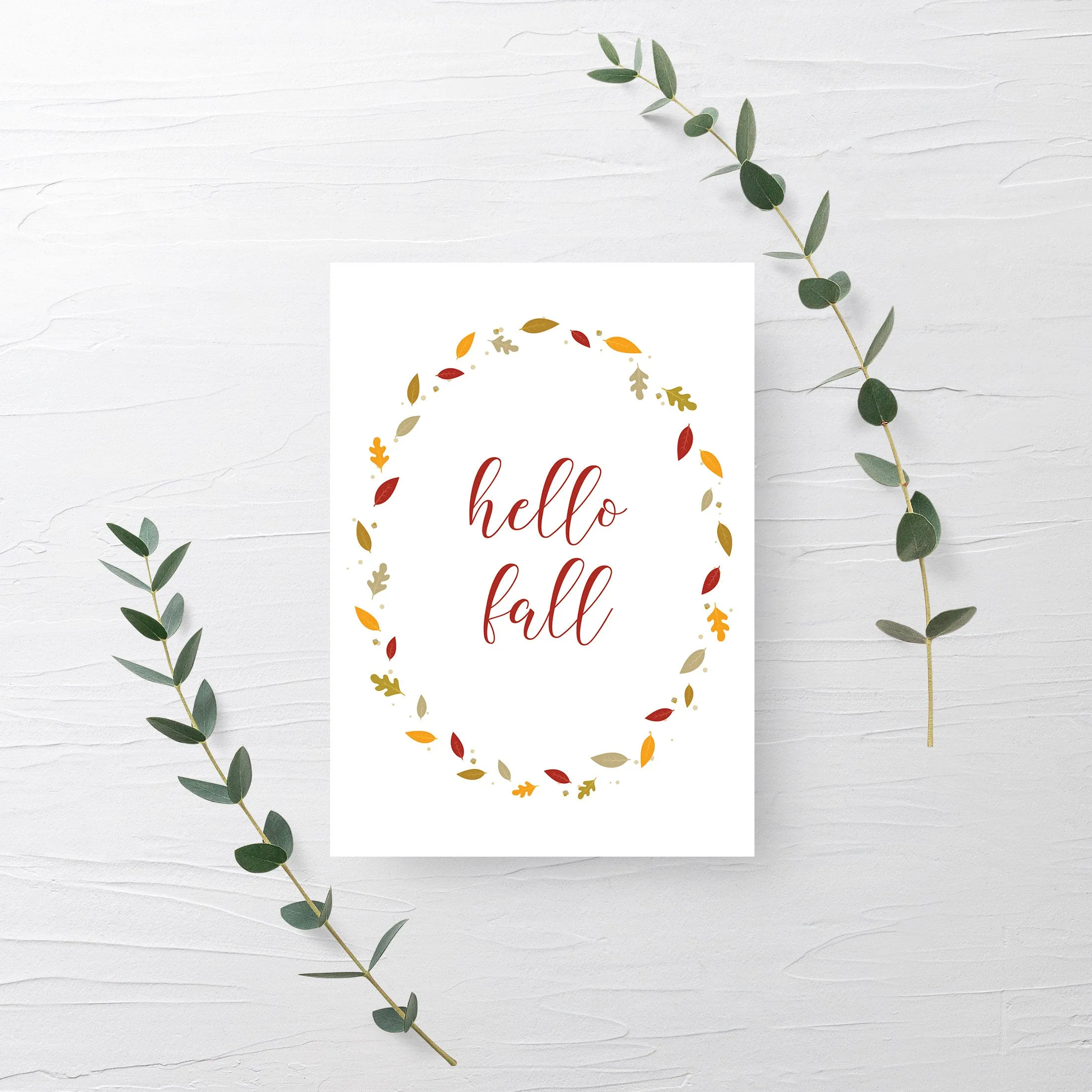 Fall Leaves Hello Fall Sign Printable, Thanksgiving Sign, Fall Art, INSTANT DOWNLOAD - FL100