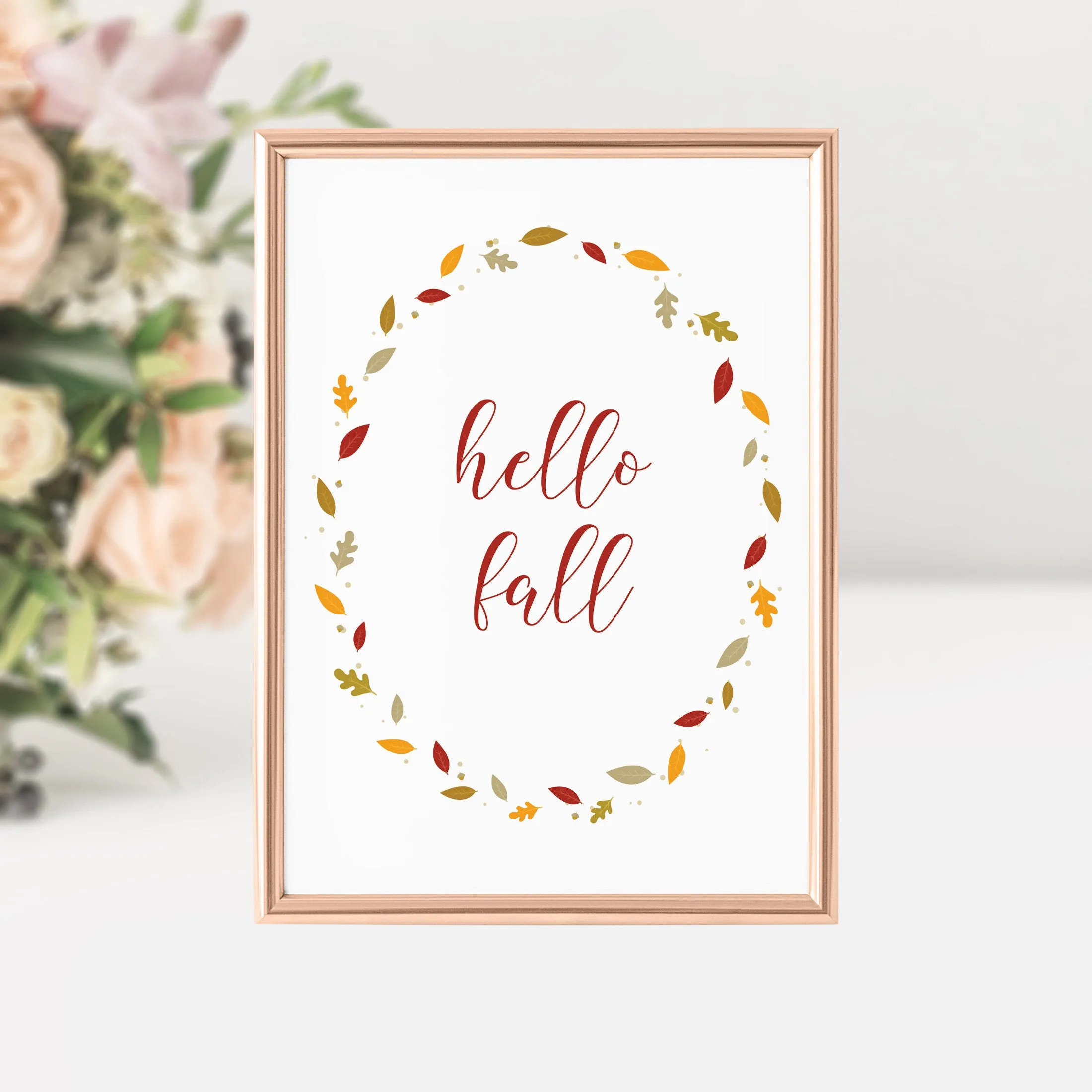 Fall Leaves Hello Fall Sign Printable, Thanksgiving Sign, Fall Art, INSTANT DOWNLOAD - FL100