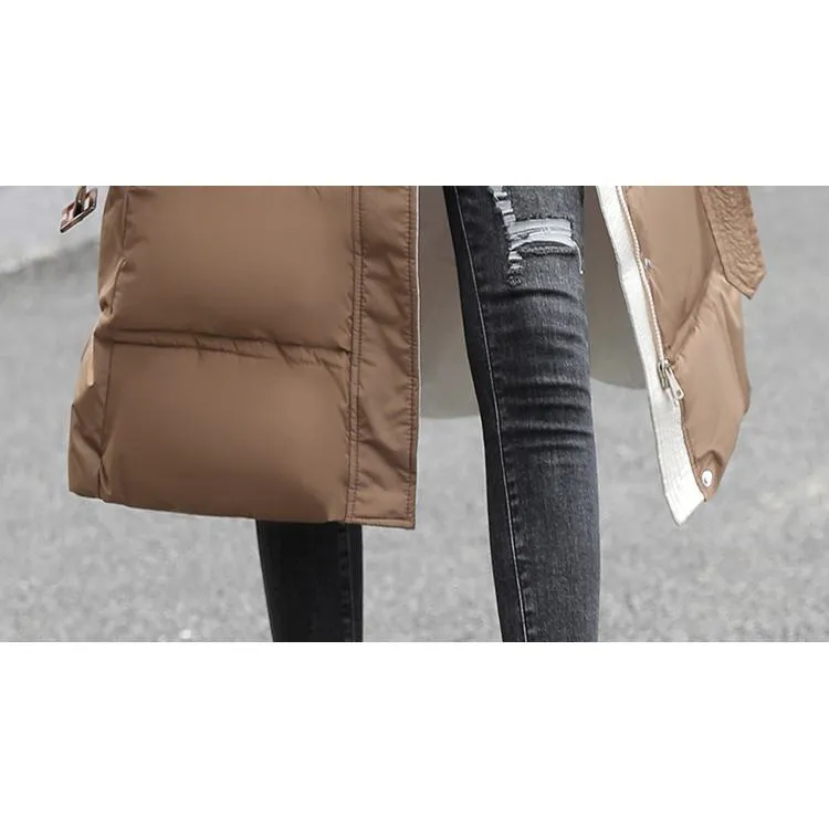 Fur Collar Knee-Length Belted Puffer Jacket