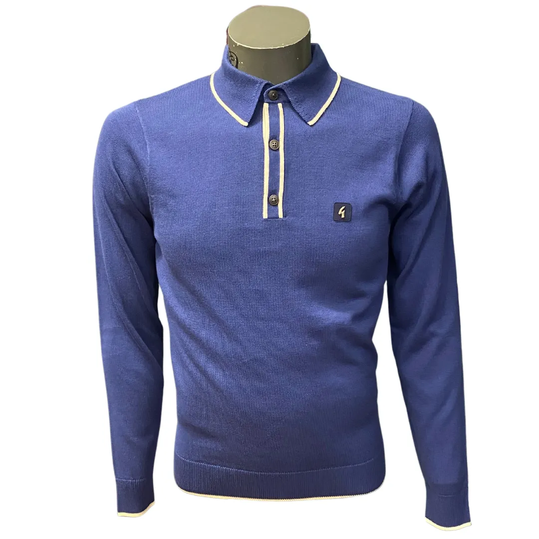 Gabicci Royal Blue Lineker Long Sleeve tipped Polo.