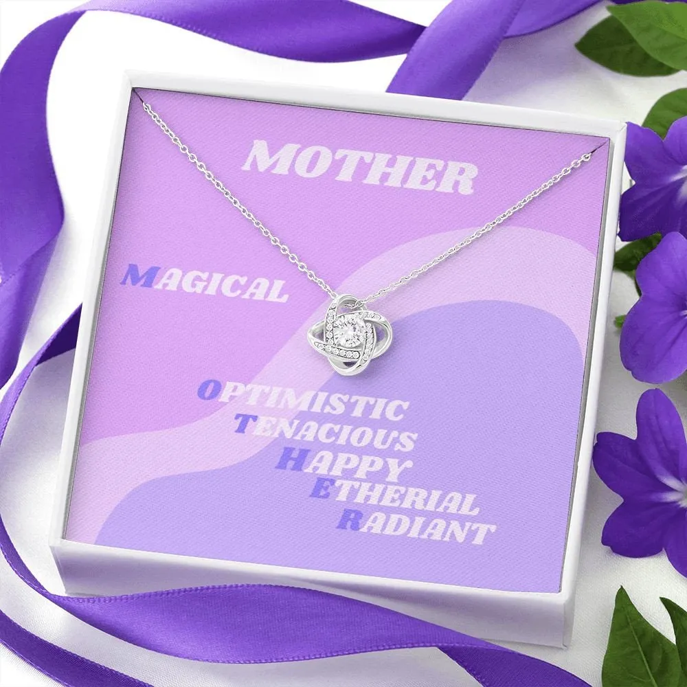 Gold Necklace, Gift for Mom, Mother Gift, Retro Purple Lavender, Gold Love Knot Necklace for Mom, Holiday Mom Gift