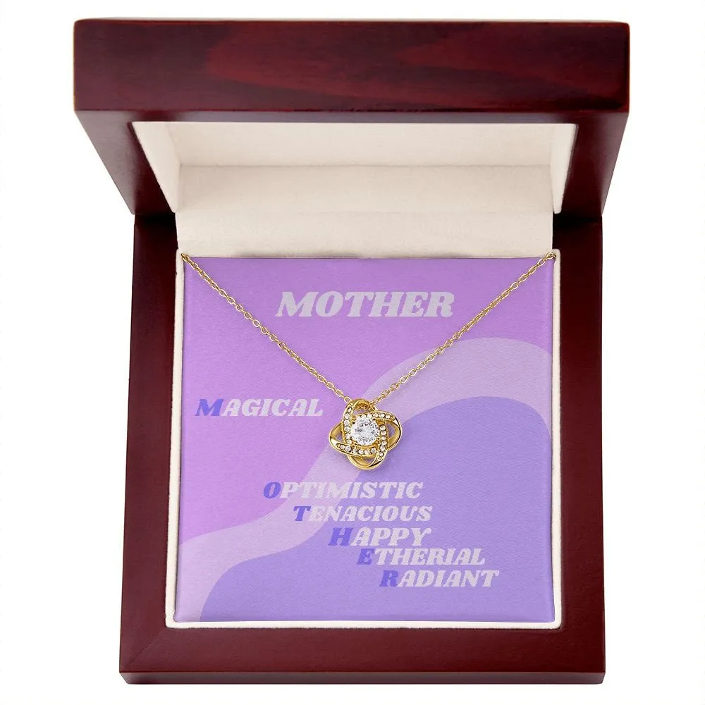 Gold Necklace, Gift for Mom, Mother Gift, Retro Purple Lavender, Gold Love Knot Necklace for Mom, Holiday Mom Gift