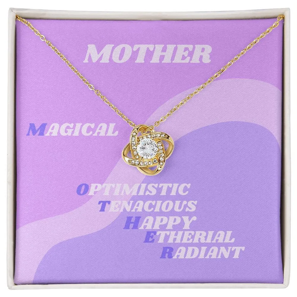 Gold Necklace, Gift for Mom, Mother Gift, Retro Purple Lavender, Gold Love Knot Necklace for Mom, Holiday Mom Gift
