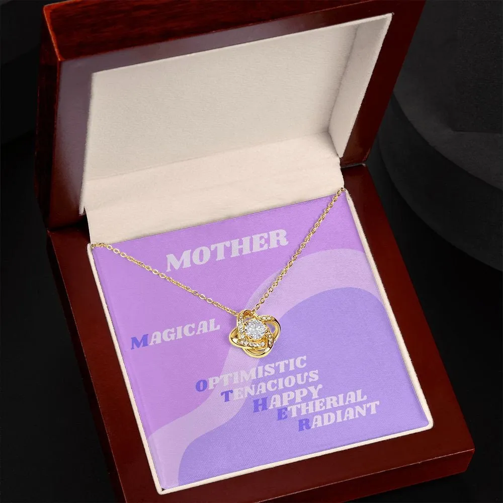 Gold Necklace, Gift for Mom, Mother Gift, Retro Purple Lavender, Gold Love Knot Necklace for Mom, Holiday Mom Gift