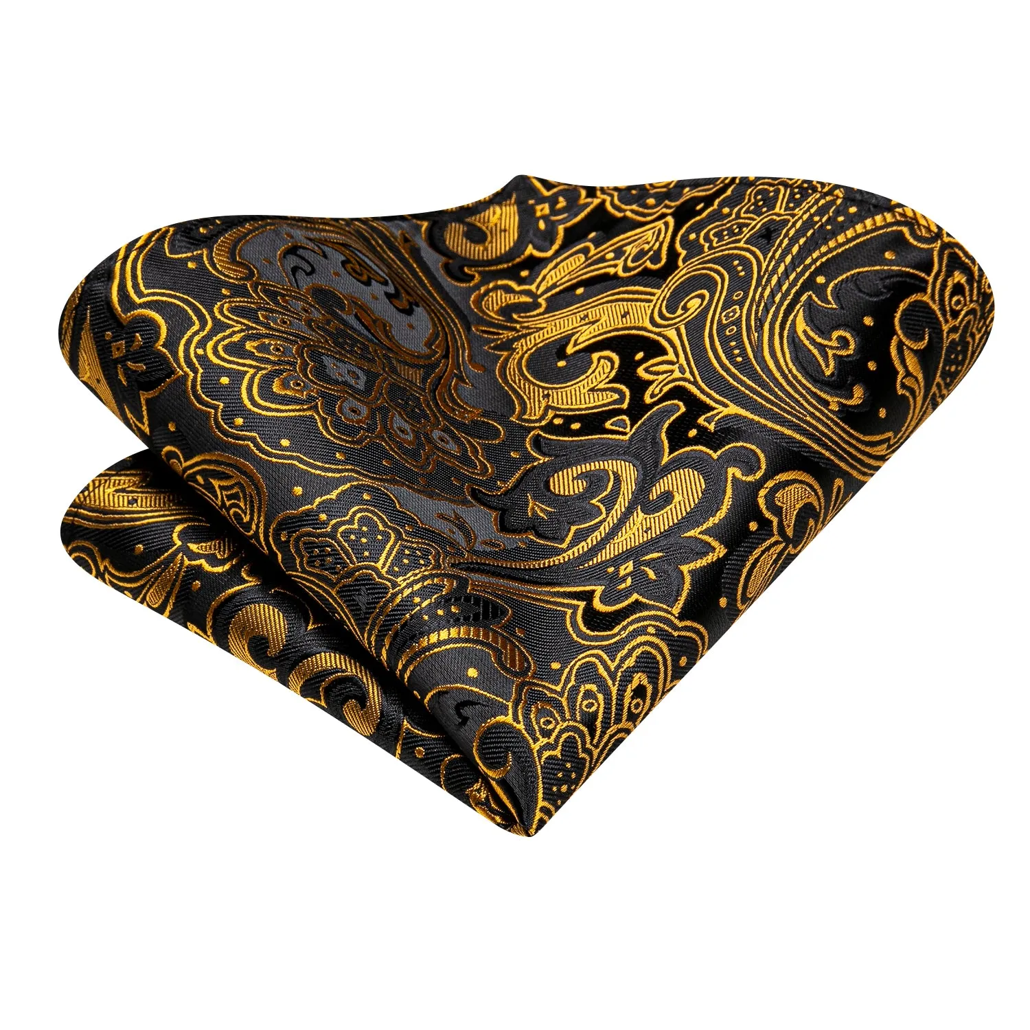 Golden Paisley Ascot Pocket Square Cufflinks Set