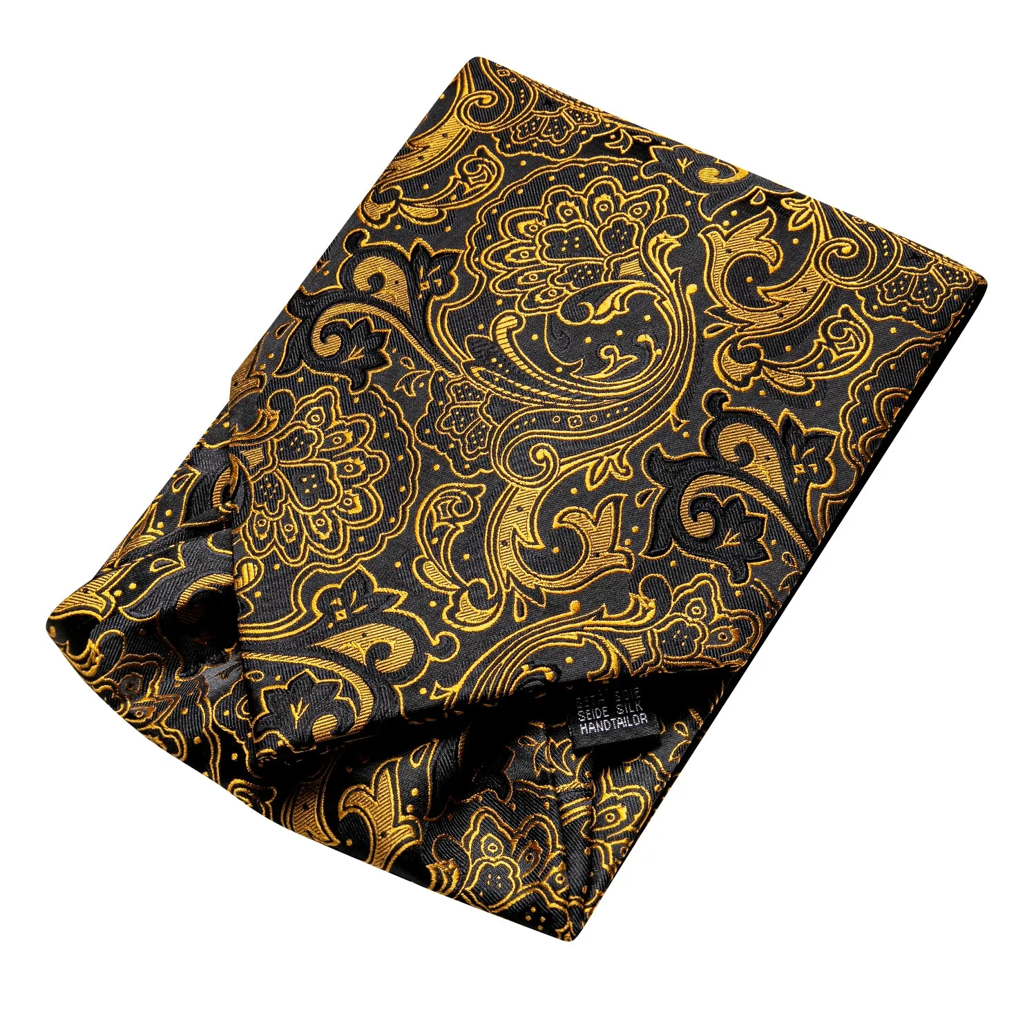 Golden Paisley Ascot Pocket Square Cufflinks Set