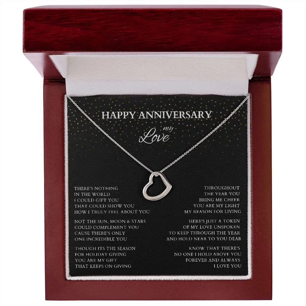 Happy Anniversary Wife Gift Delicate Heart Minimalist Necklace, Original Poem Necklace for Lover Life Partner, Holiday Christmas New Year