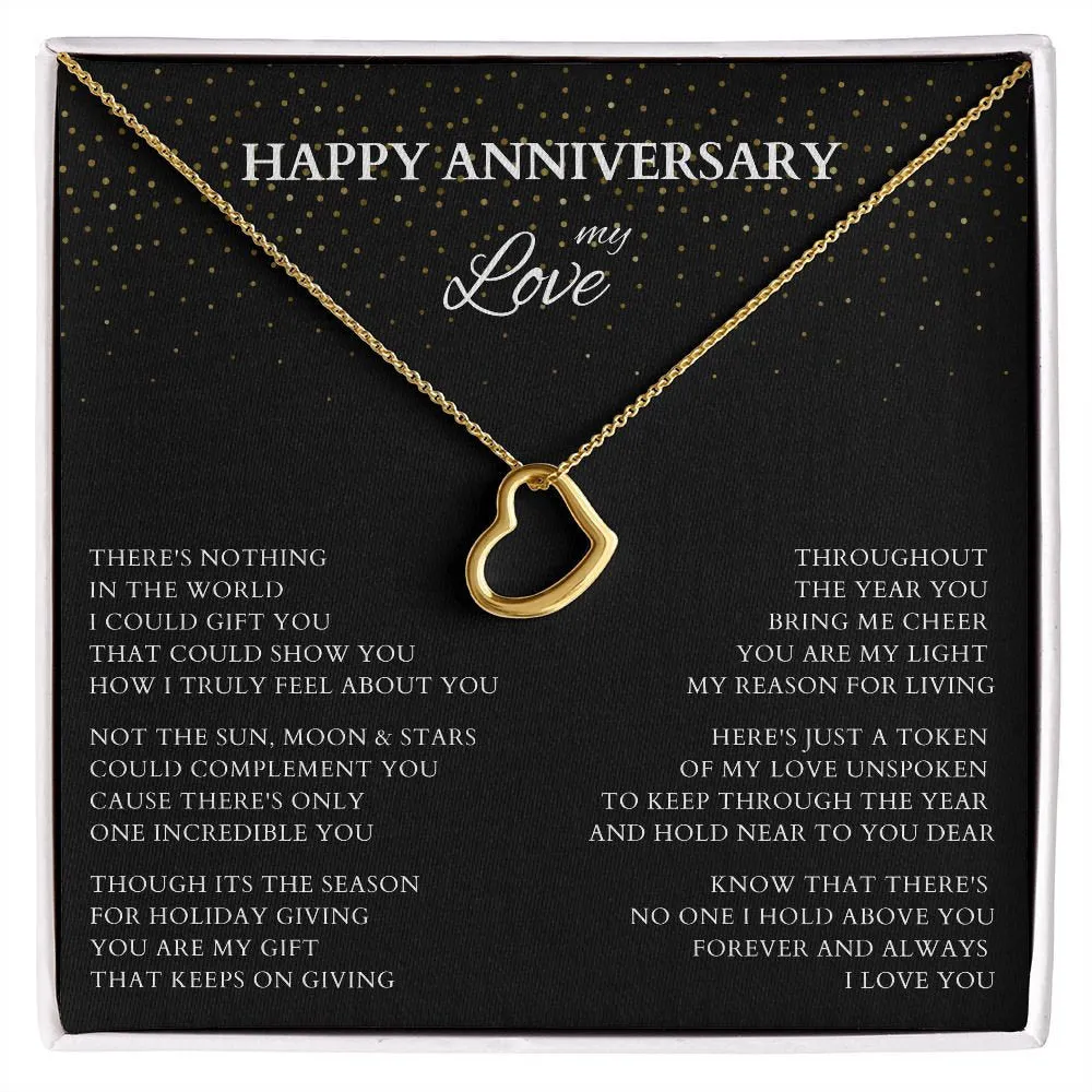 Happy Anniversary Wife Gift Delicate Heart Minimalist Necklace, Original Poem Necklace for Lover Life Partner, Holiday Christmas New Year
