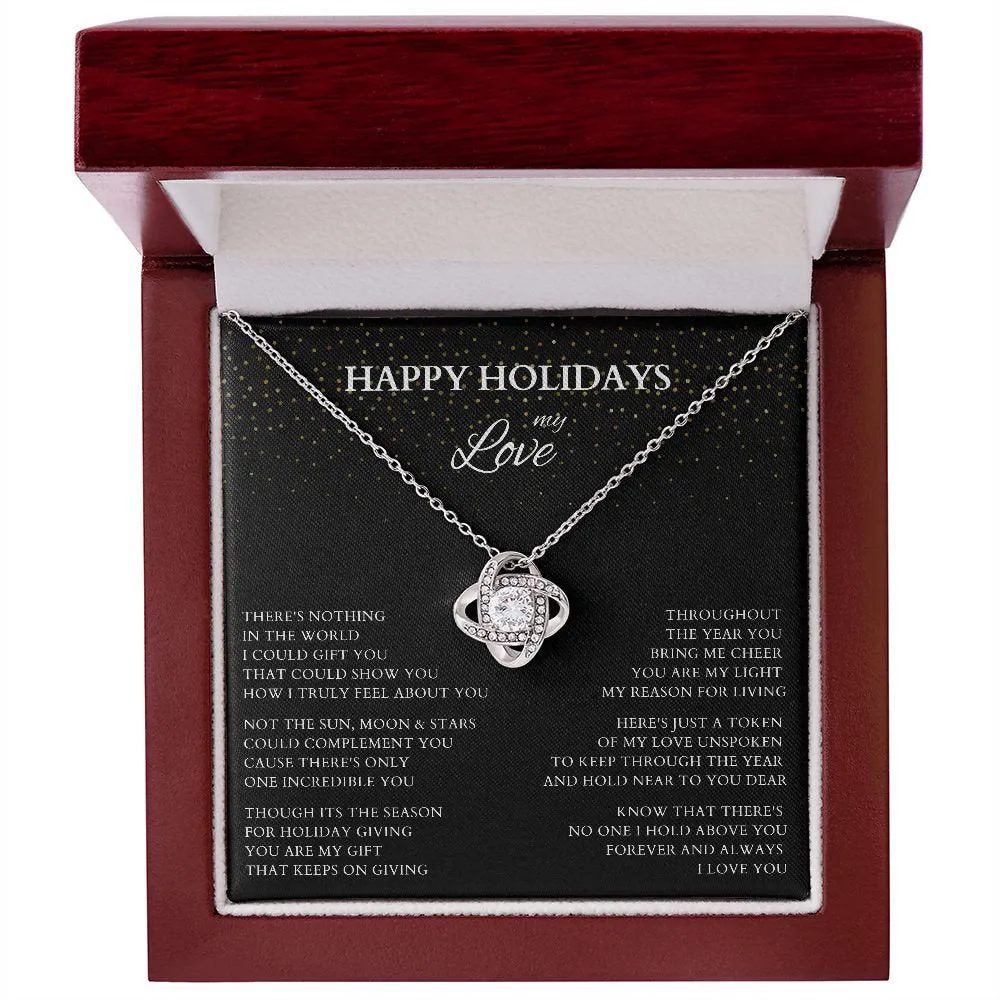 Happy Holidays My Love Love Knot Gold Necklace, Holiday Gift for Wife, Holiday Necklace for Lover