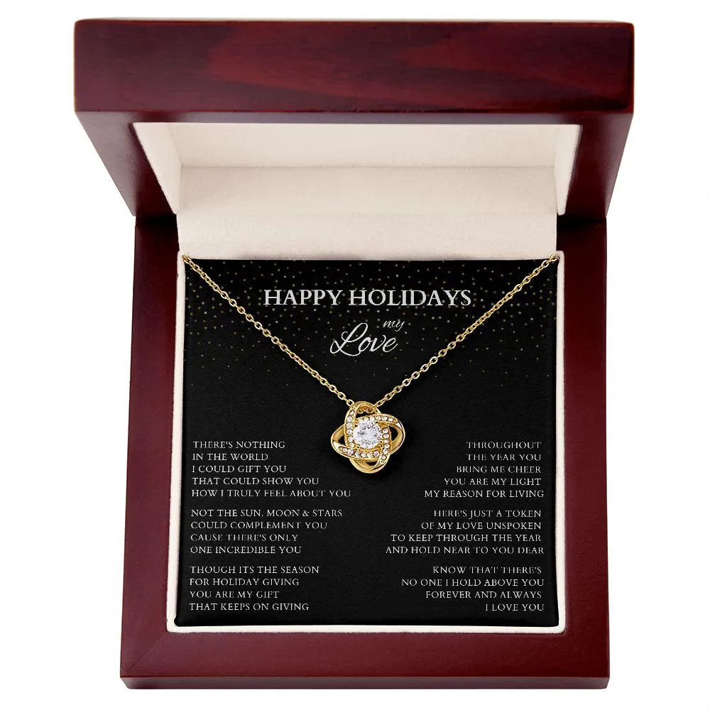 Happy Holidays My Love Love Knot Gold Necklace, Holiday Gift for Wife, Holiday Necklace for Lover