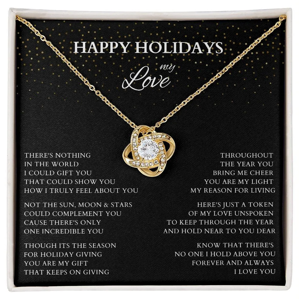 Happy Holidays My Love Love Knot Gold Necklace, Holiday Gift for Wife, Holiday Necklace for Lover