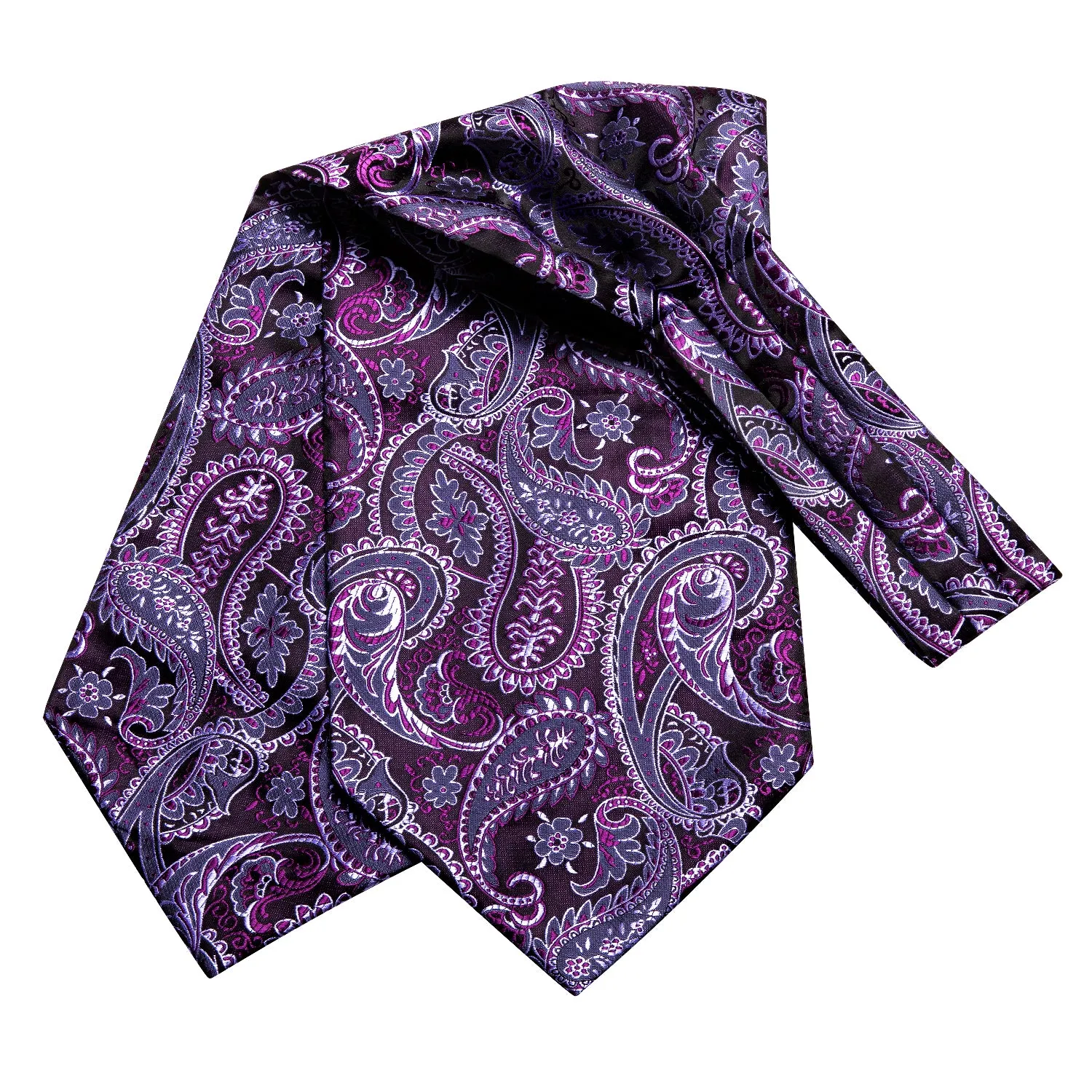 Hi-Tie Purple Paisley Ascot Tie Pocket Square Cufflinks Set  for Men