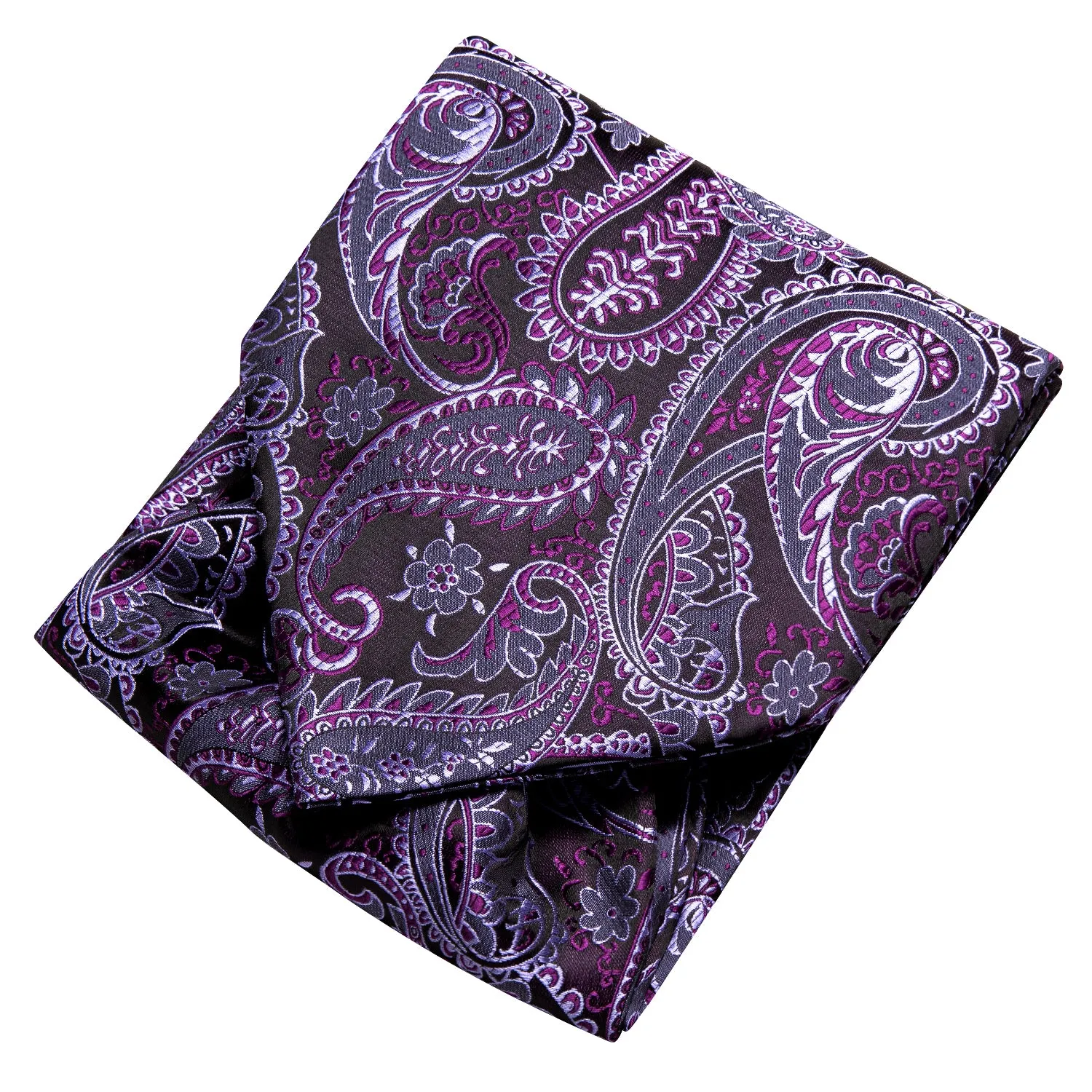Hi-Tie Purple Paisley Ascot Tie Pocket Square Cufflinks Set  for Men