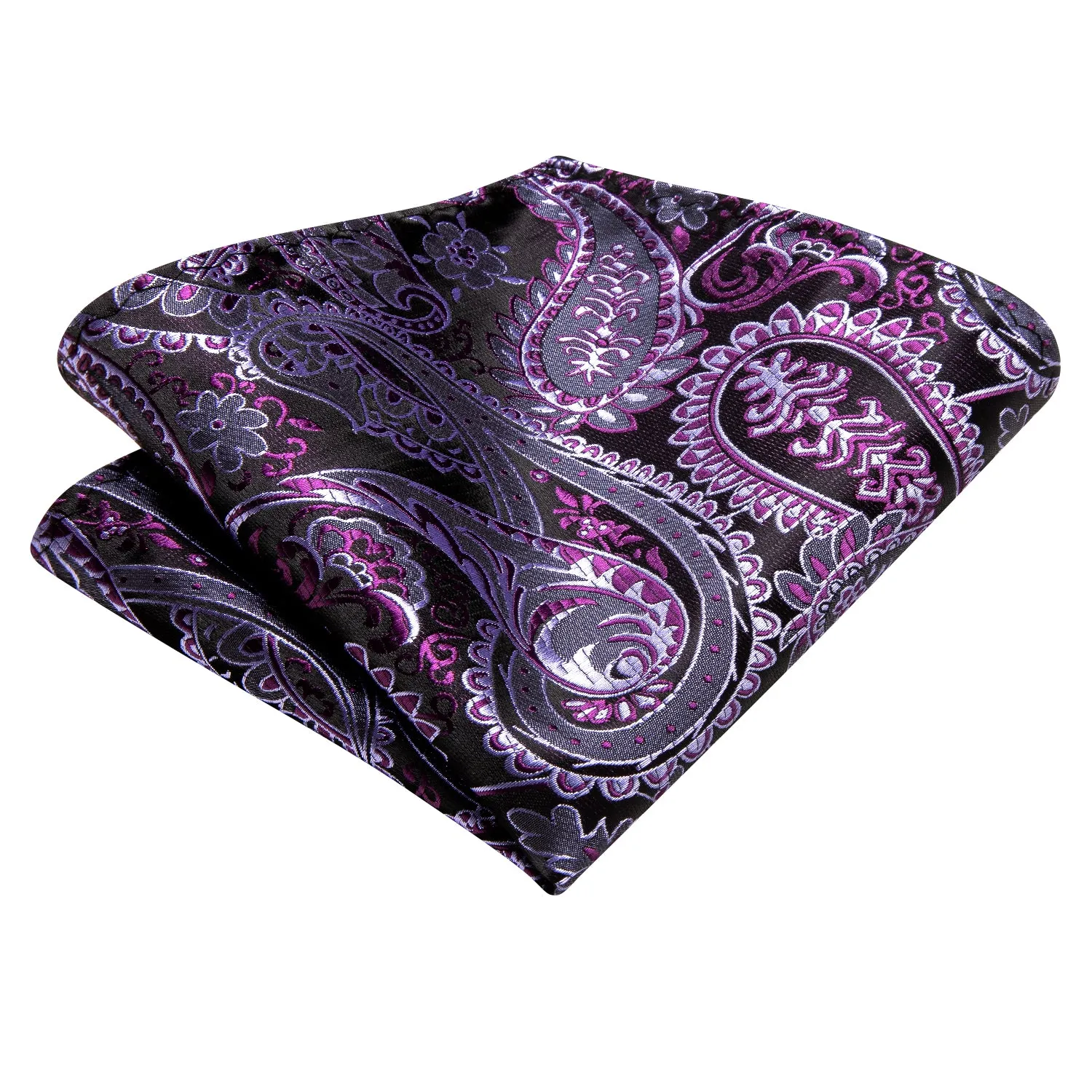Hi-Tie Purple Paisley Ascot Tie Pocket Square Cufflinks Set  for Men