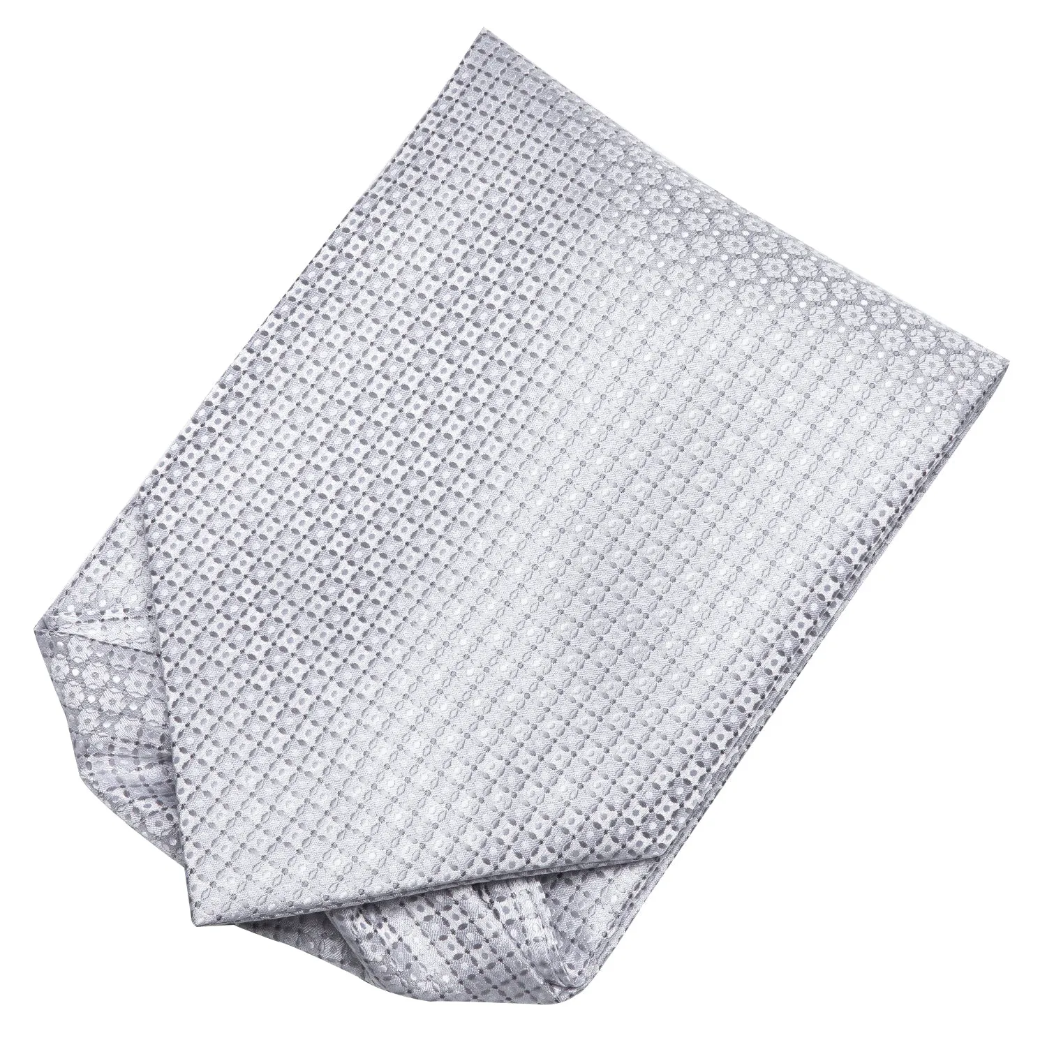 Hi-Tie Silver White Men's Tie Plaid Ascot Pocket Square Cufflinks Set