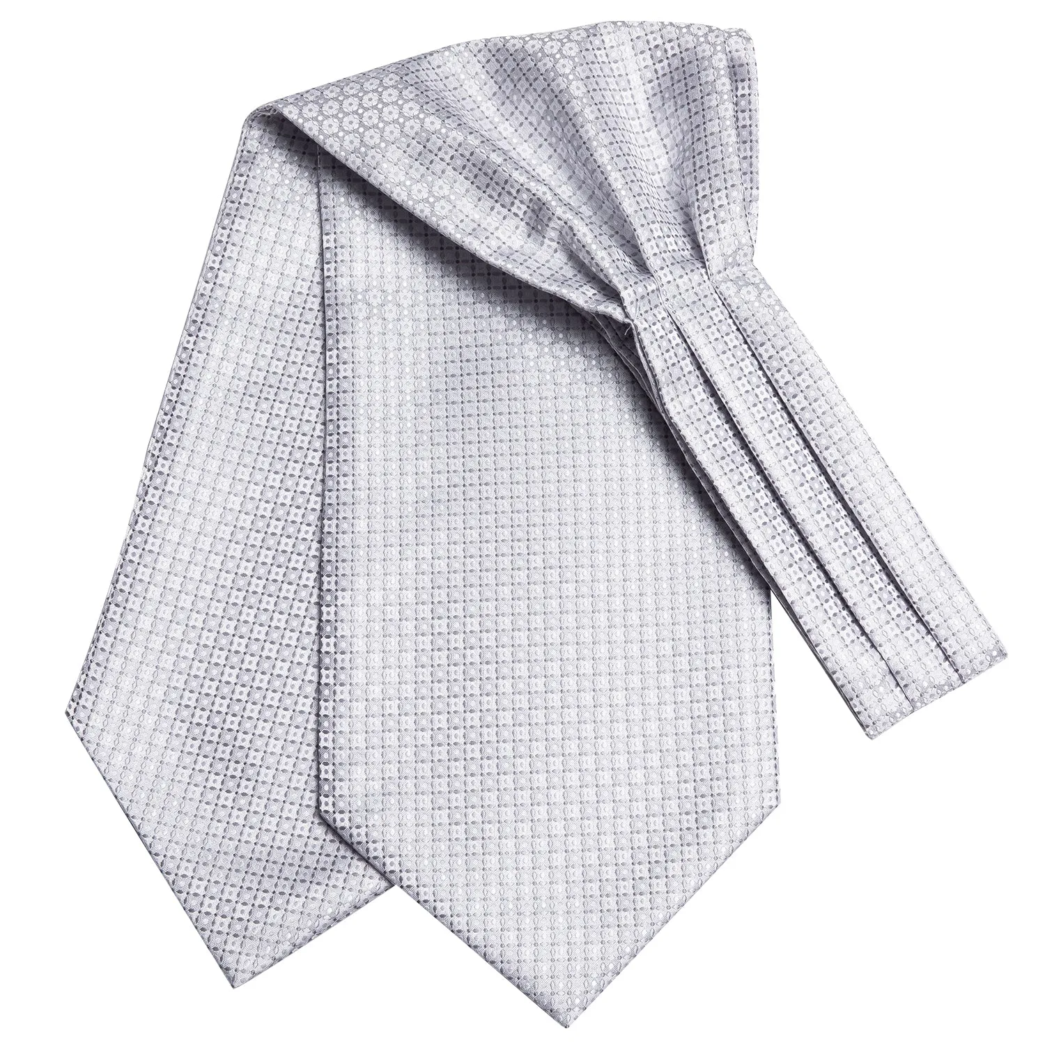 Hi-Tie Silver White Men's Tie Plaid Ascot Pocket Square Cufflinks Set