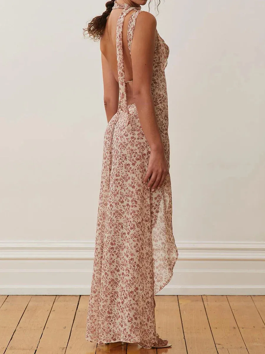 High Split Long Dress Spaghetti Strap Maxi Backless Floral Summer Beach Casual Women's Dress