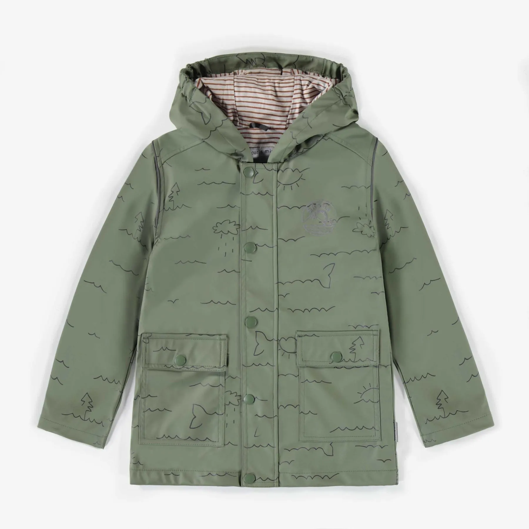 HOODED GREEN RAINCOAT IN POLYURETHANE, CHILD