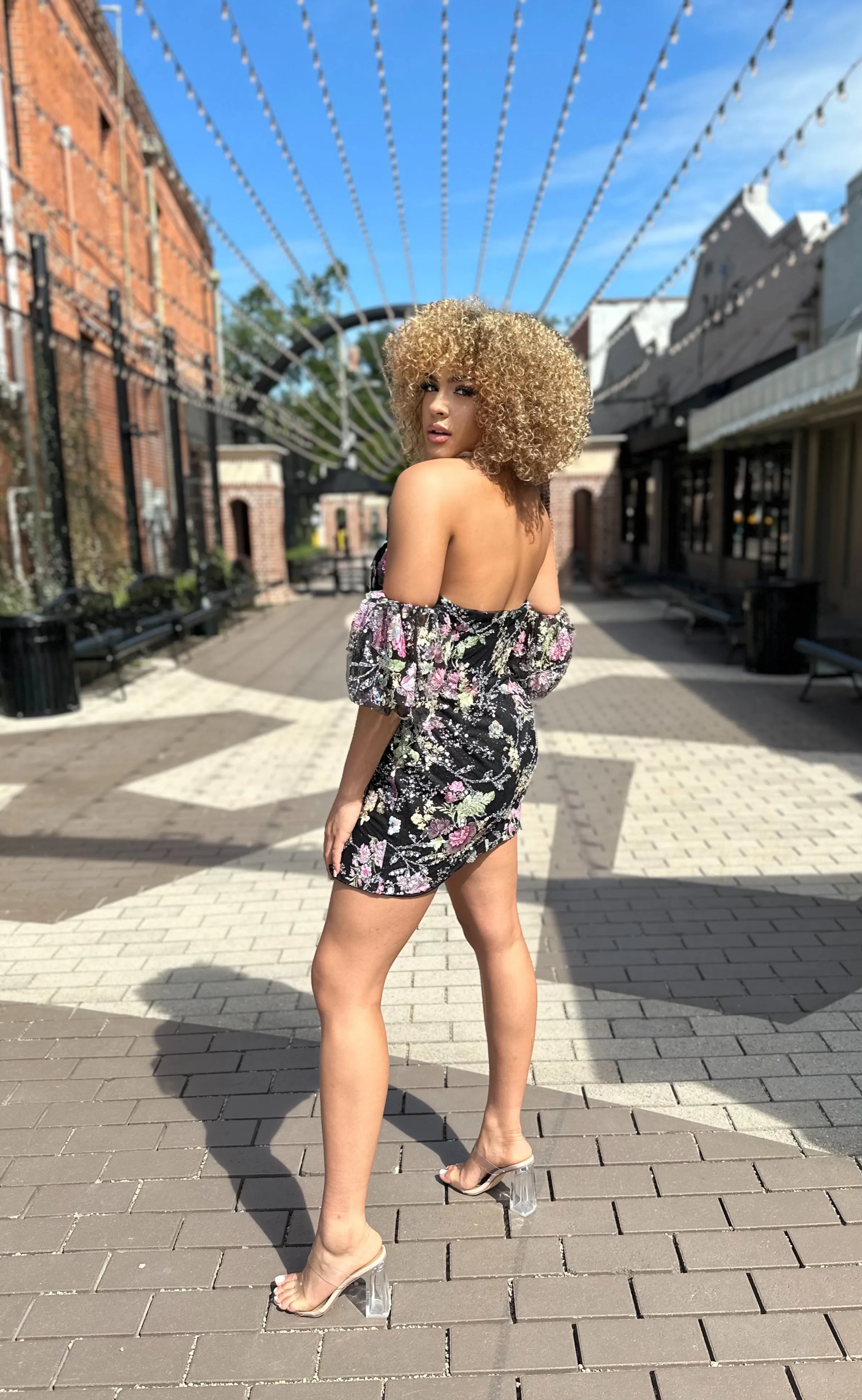 Liliana Floral and Sequin Embellished Dress