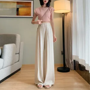 Loose-Fit Silky Linen High-Waisted Lazy Thin Pants
